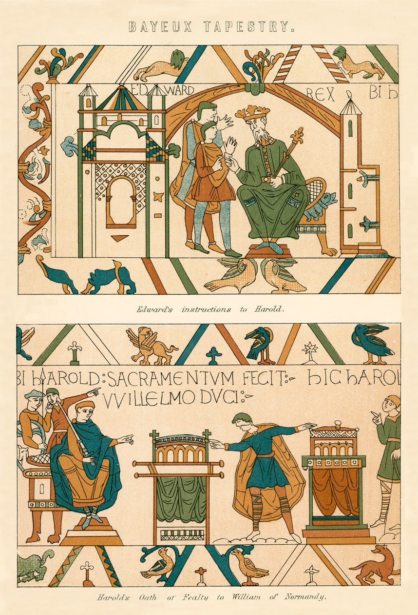 Bayeux Tapestry (renkli taş baskı) by English School