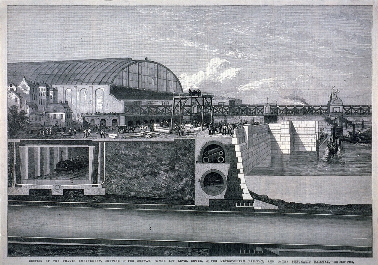 Bazalgette, Thames Dolgusu, 1867 by English School