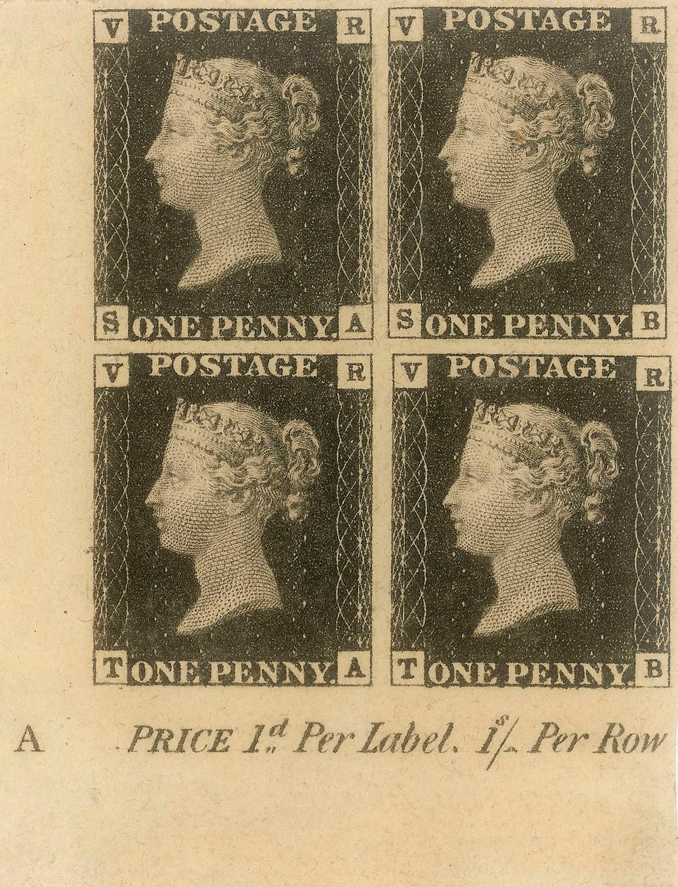 Penny Black pul bloğu, c.1840 (posta pulları) by English School