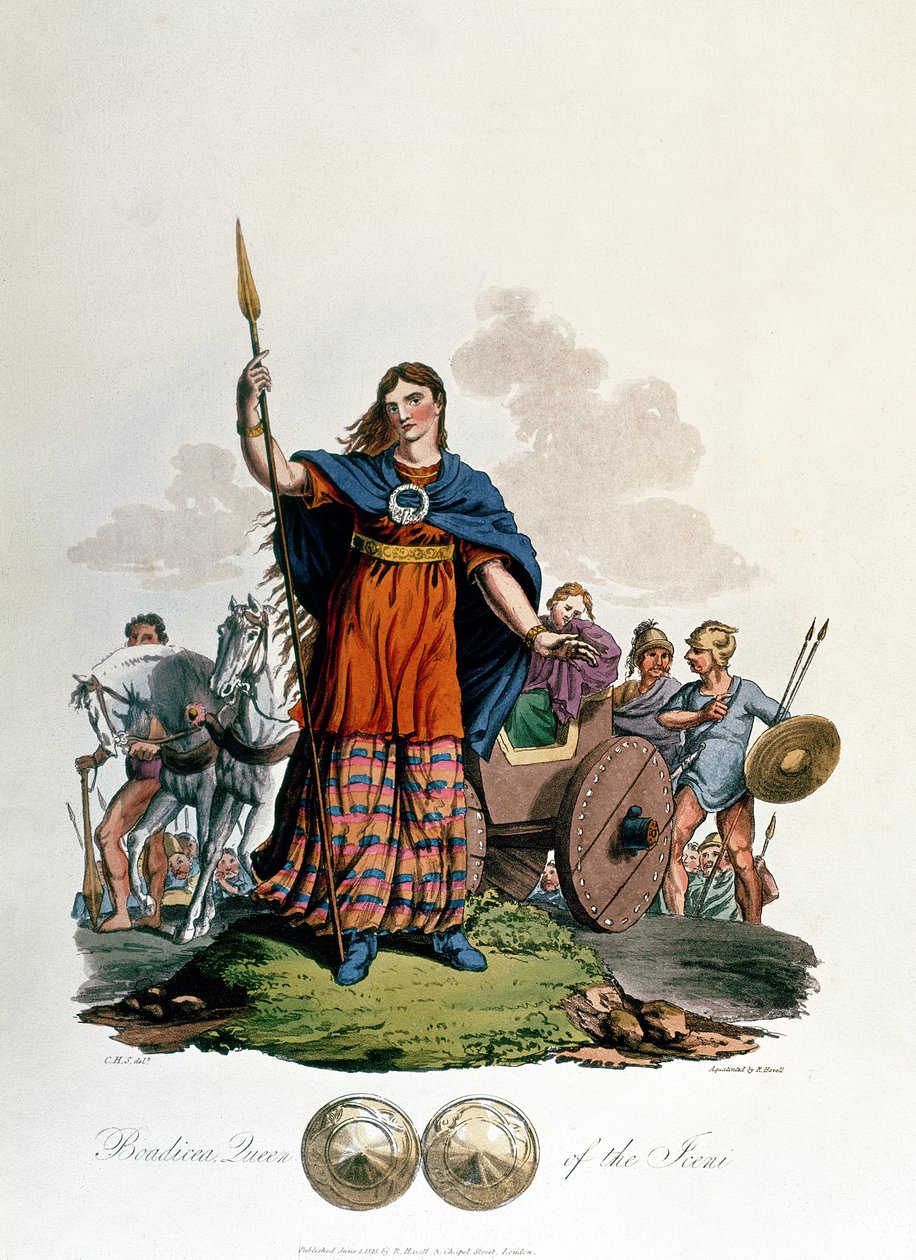 Boadicea, Iceni Kraliçesi, C.H.S. tarafından tasarlandı, Richard Havell the Elder tarafından oyulmuş, 1815 yayınlandı (aquatint) by English School