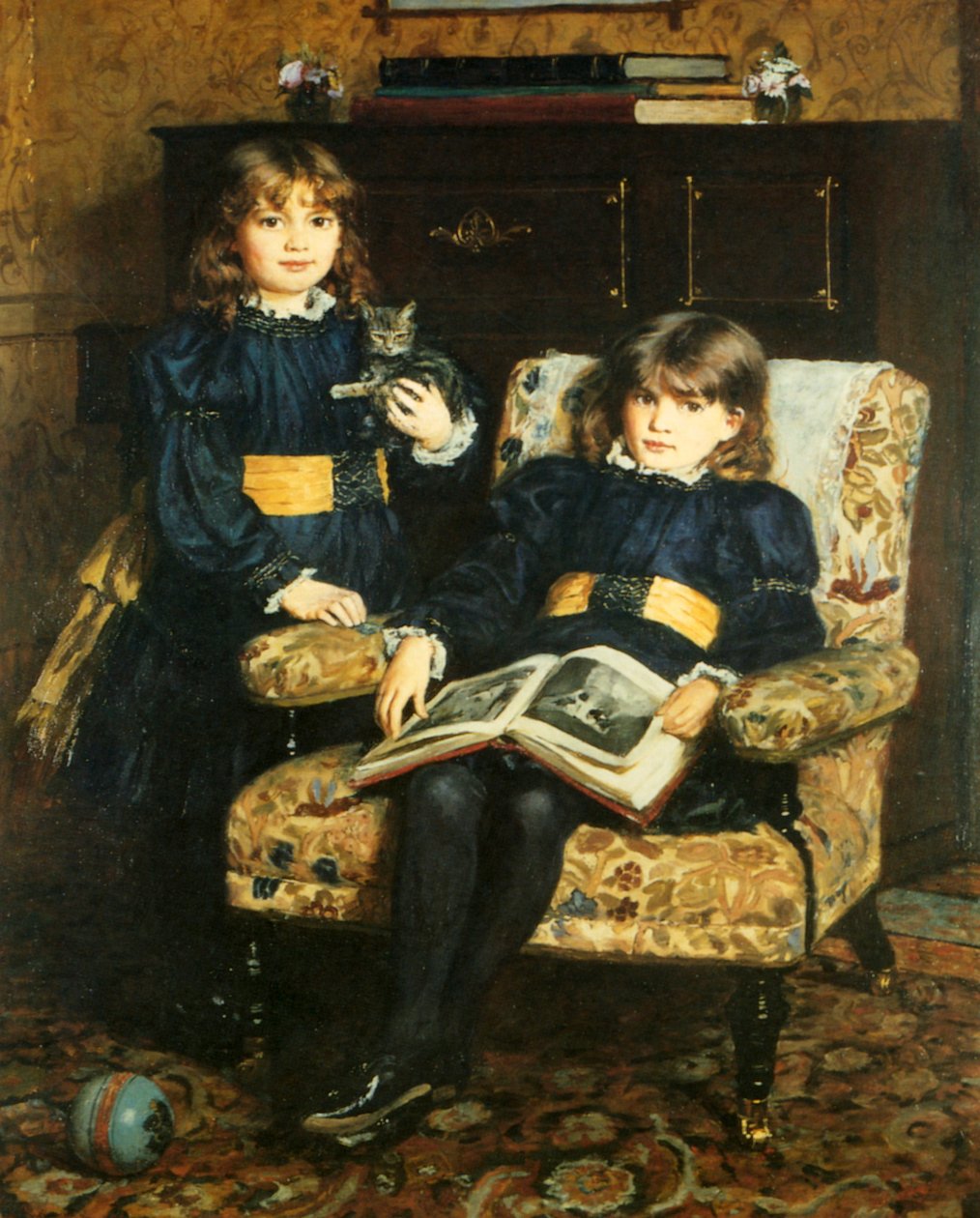 Okuyan çocukları tasvir eden kitap plakası by English School