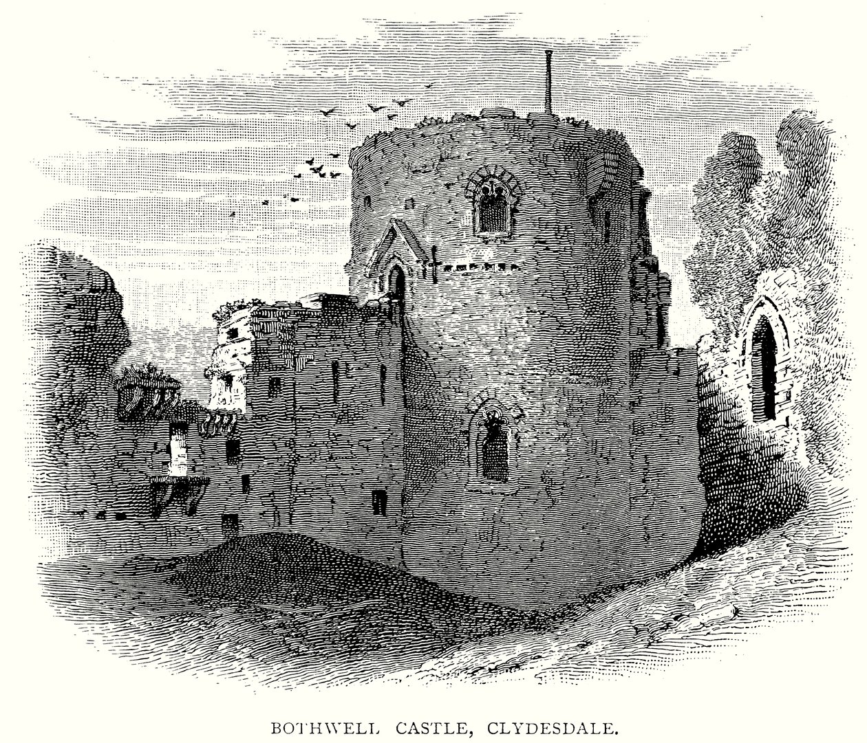 Bothwell Kalesi, Clydesdale (gravür) by English School