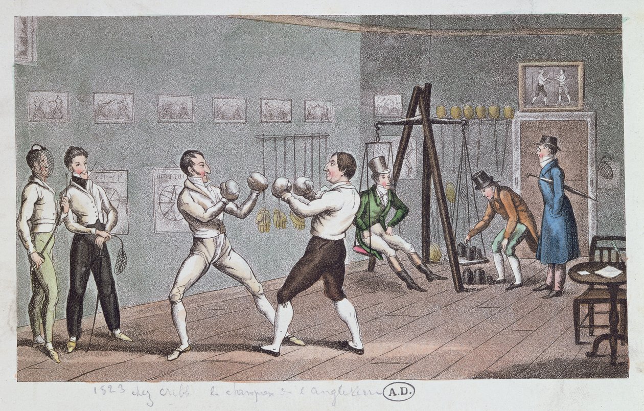 İngiltere'de boks, 1823 (renkli gravür) by English School