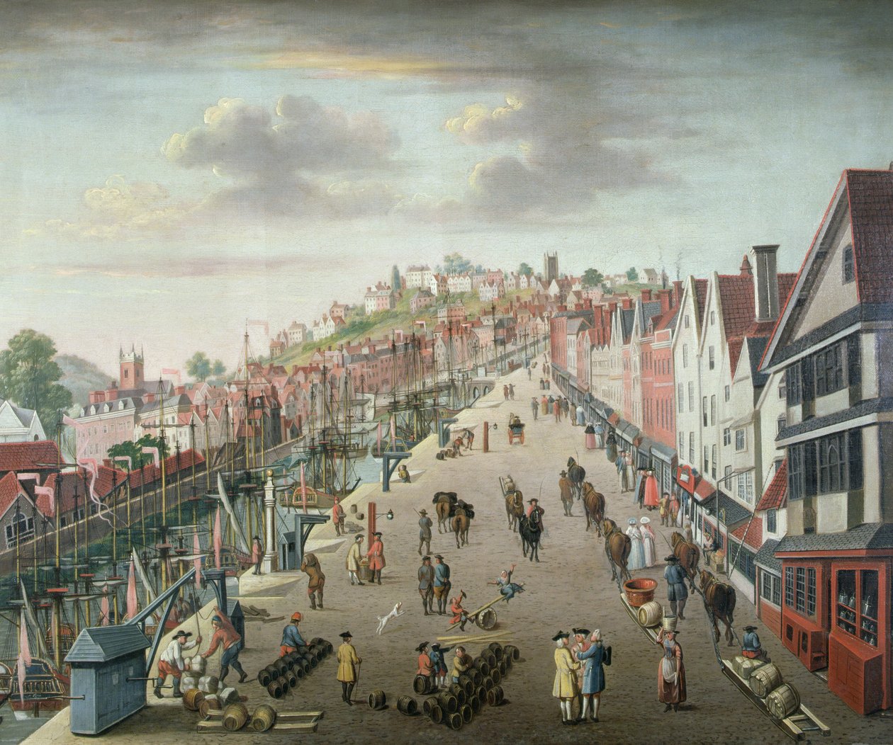 Bristol Docks and Quay, c.1760 (tuval üzerine yağlı boya) by English School