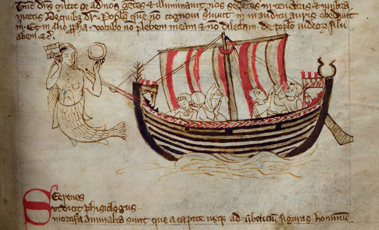 CCA-LitMs/D/10 fol. 18r Siren, Bestiary