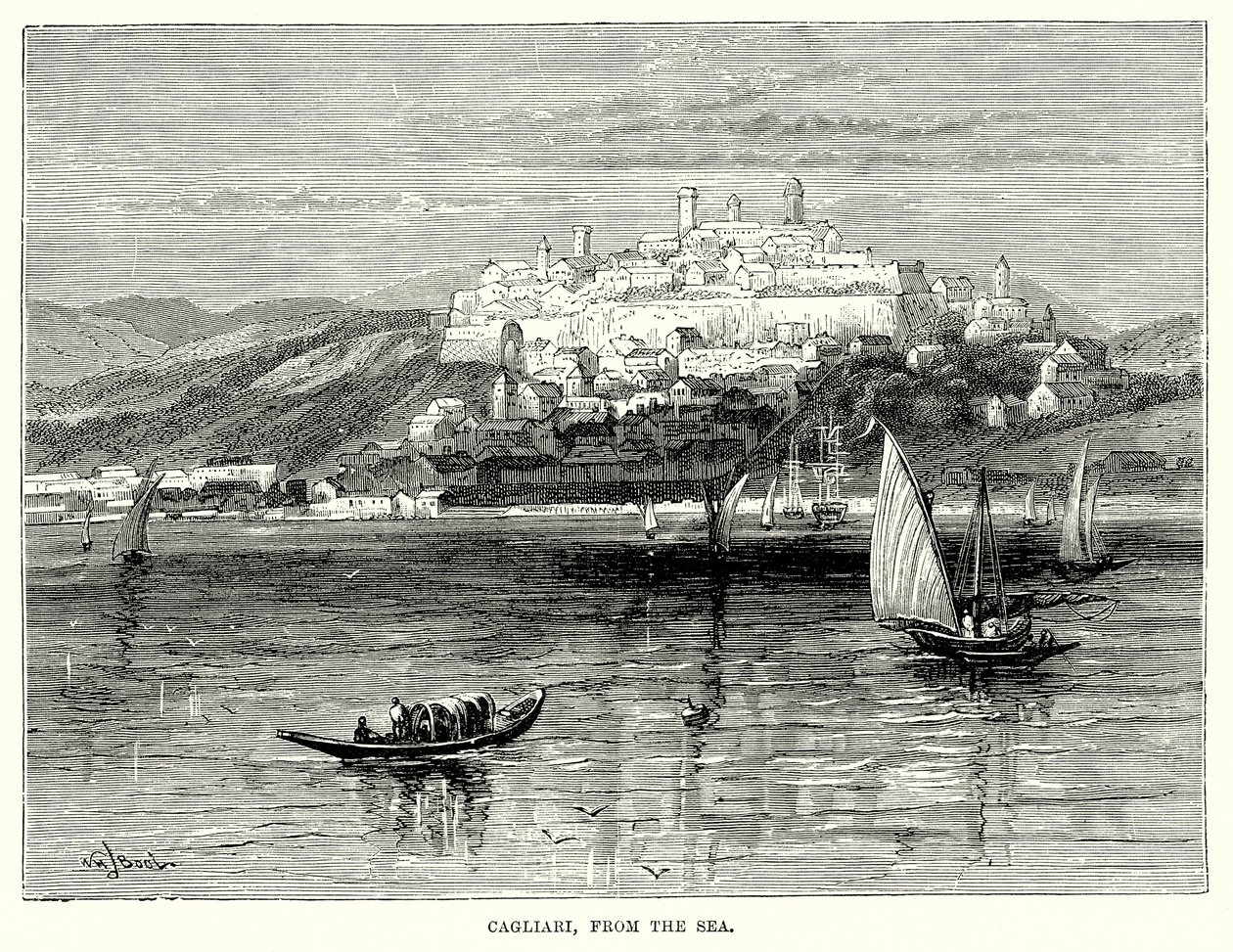 Cagliari, Denizden (gravür) by English School