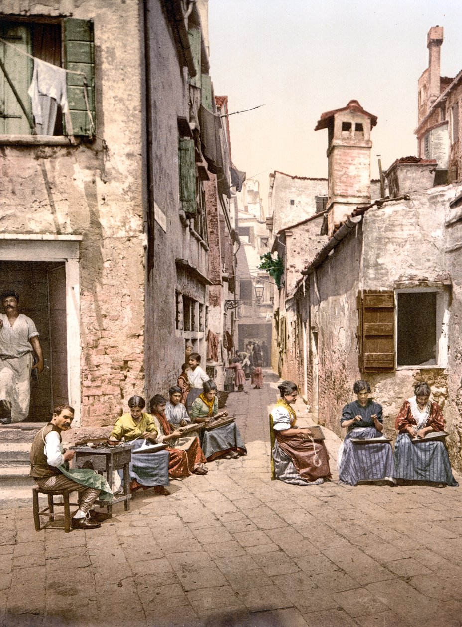 Calle dell Angelo a San Martino, Venedik (el ile renklendirilmiş fotoğraf) by English School
