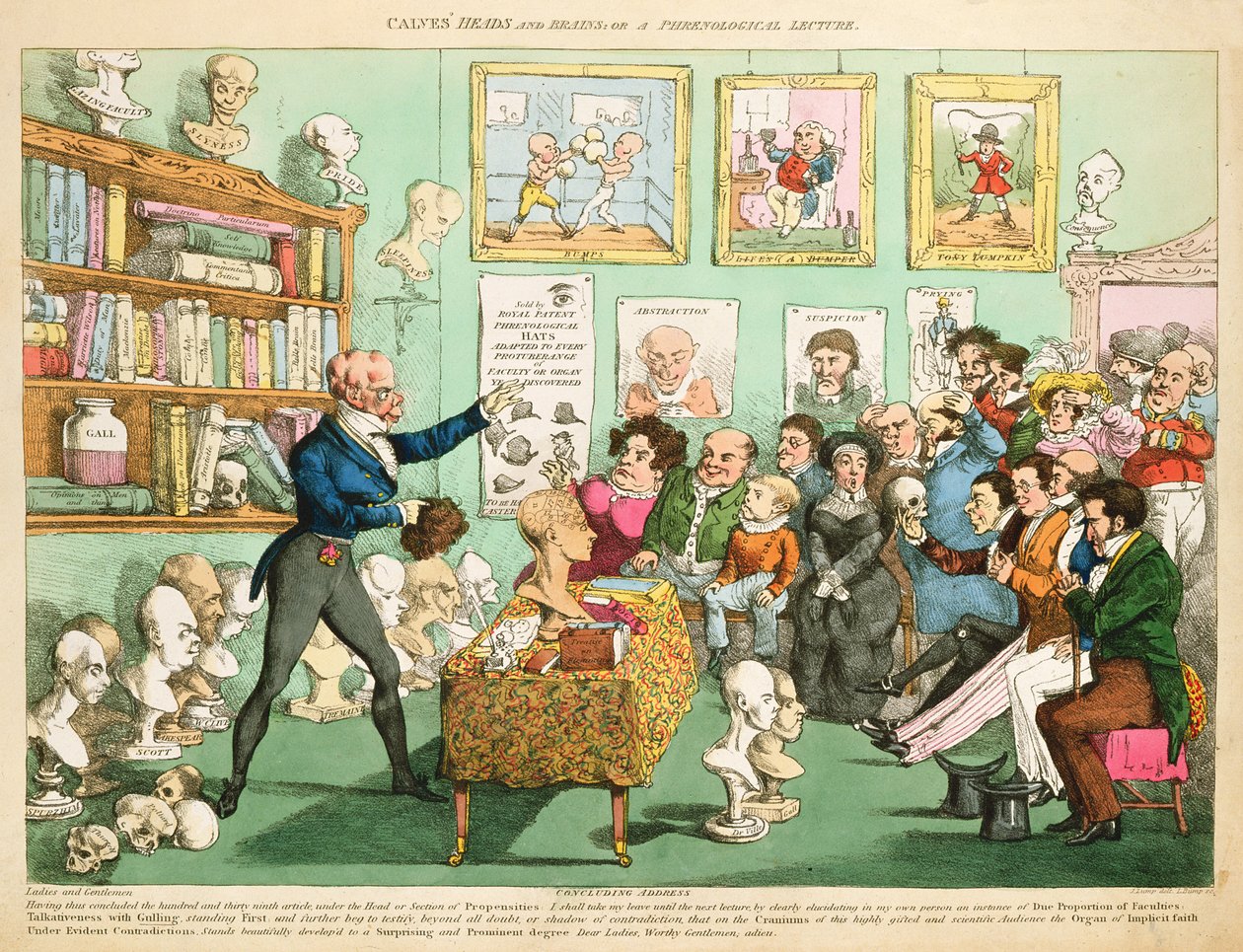 Buzağıların Başları ve Beyinleri; veya Phrenological Lecture, 1826 (renkli gravür) by English School