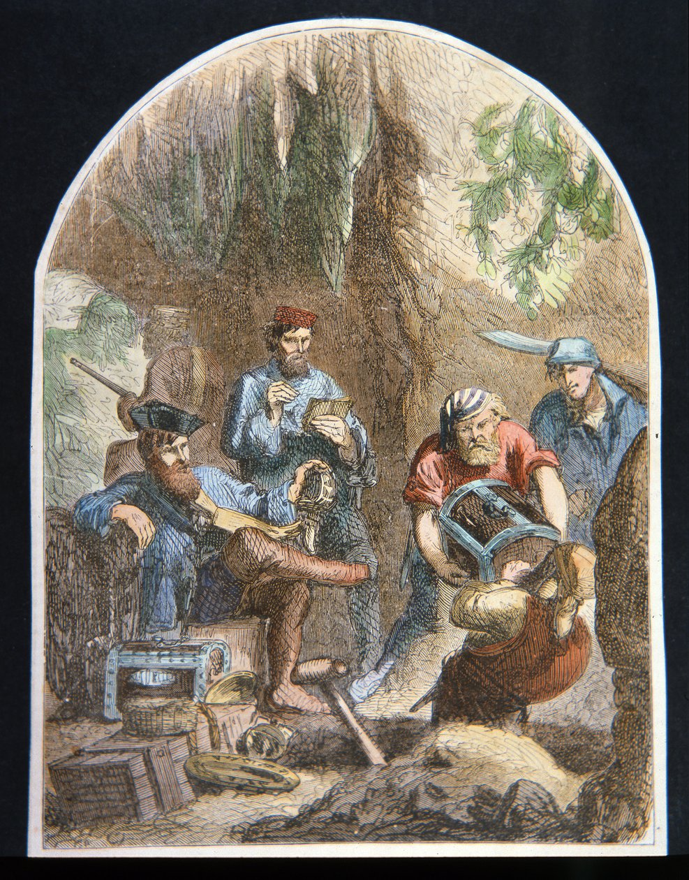 Kaptan William Kidd bir mağarada hazineyi saklıyor (renkli taş) by English School