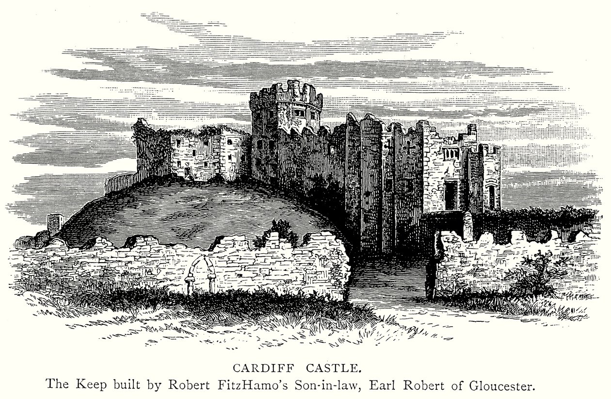Cardiff Kalesi (gravür) by English School