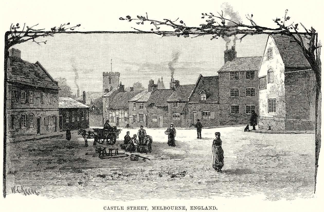 Castle Street, Melbourne, İngiltere (gravür) by English School