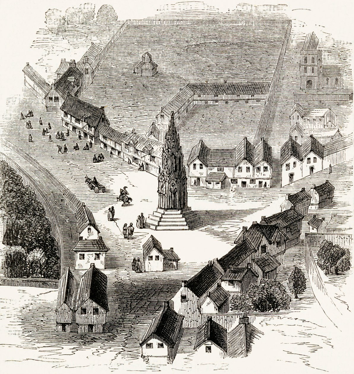 Charing Cross, Londra, 16. yüzyılda, c.1865 (ahşap oyma) by English School