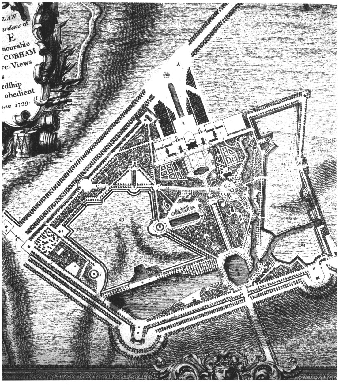 Charles Bridgemans (fl.1713-38) Stowe Bahçeleri için plan, 1739