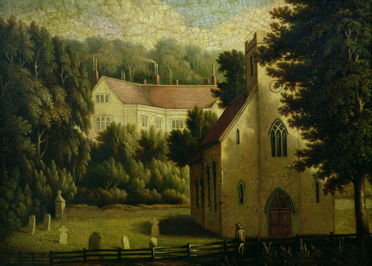 Chawton Evi ve Kilisesi, 1809 by English School