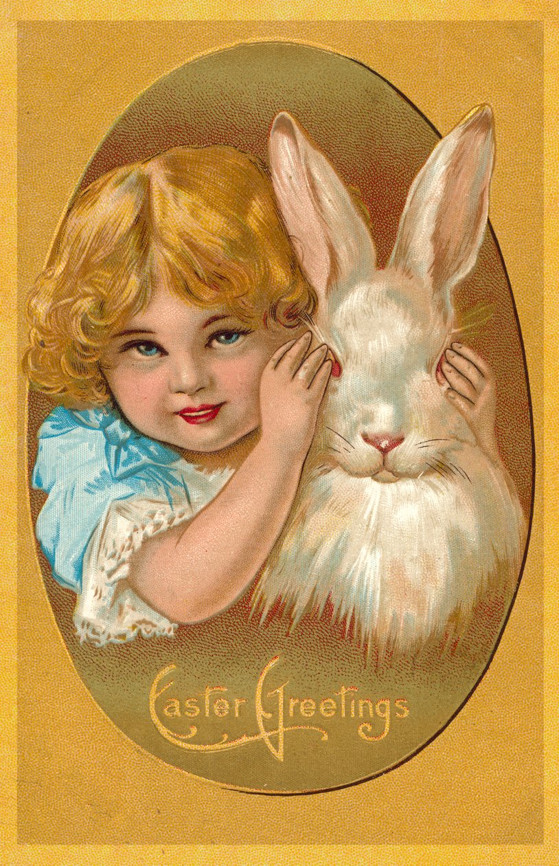 Tavşanlı çocuk (renkli taş baskı) by English School