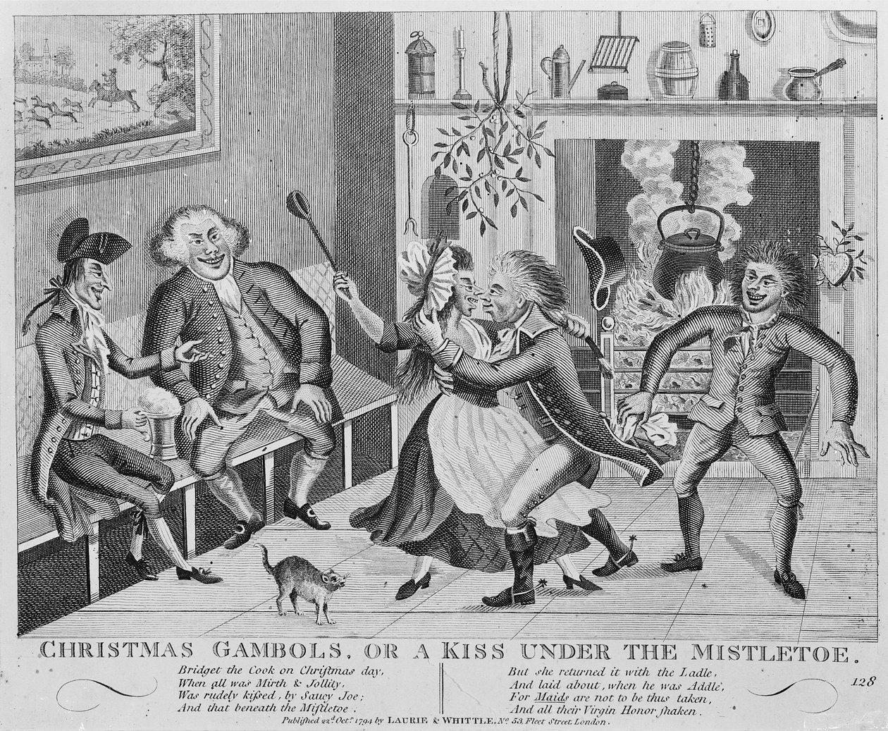 Noel Kumarbazları veya Ökseotunun Altında Bir Öpücük, 1794 (gravür) by English School