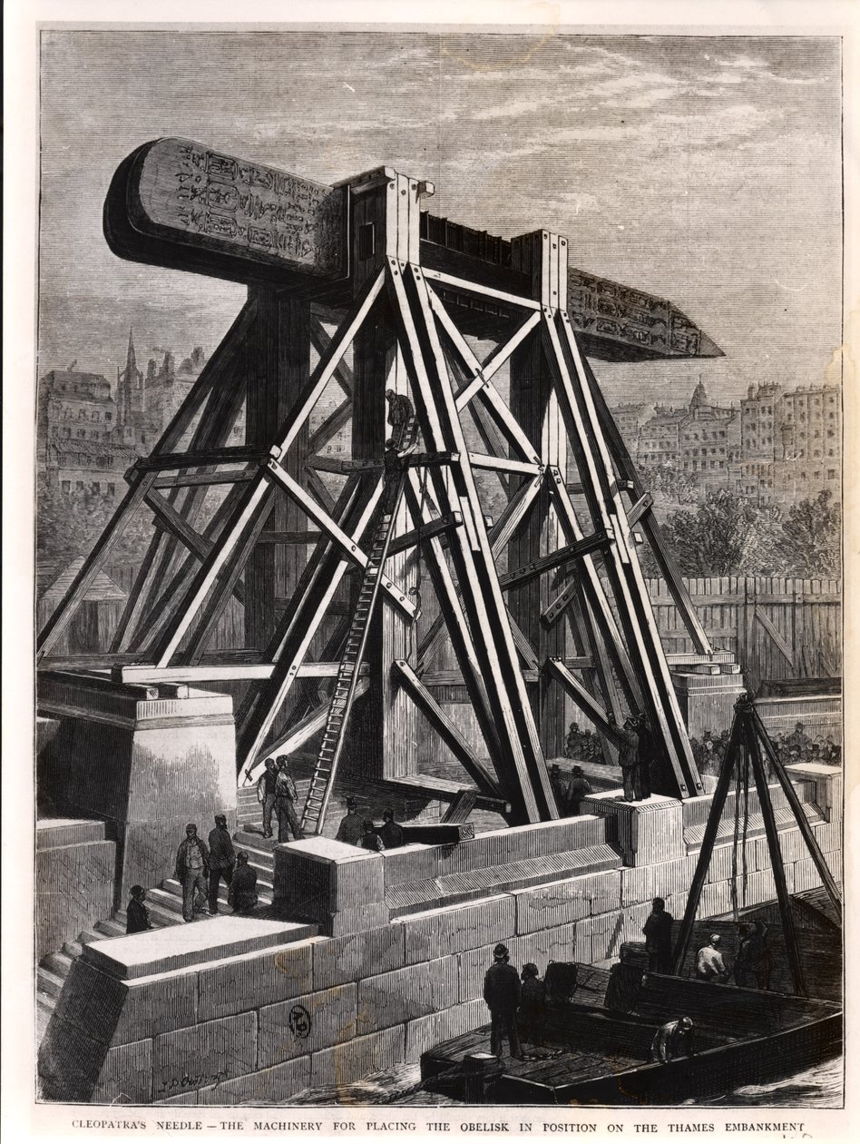 Kleopatra İğnesi: Dikilitaşı Thames Setindeki Pozisyonuna Yerleştirme Makinası, 1878 by English School