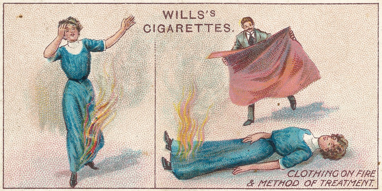 Yanan Giysiler, No.34 Willss Cigarettes kartlarının İlk Yardım serisinden, 1913 by English School