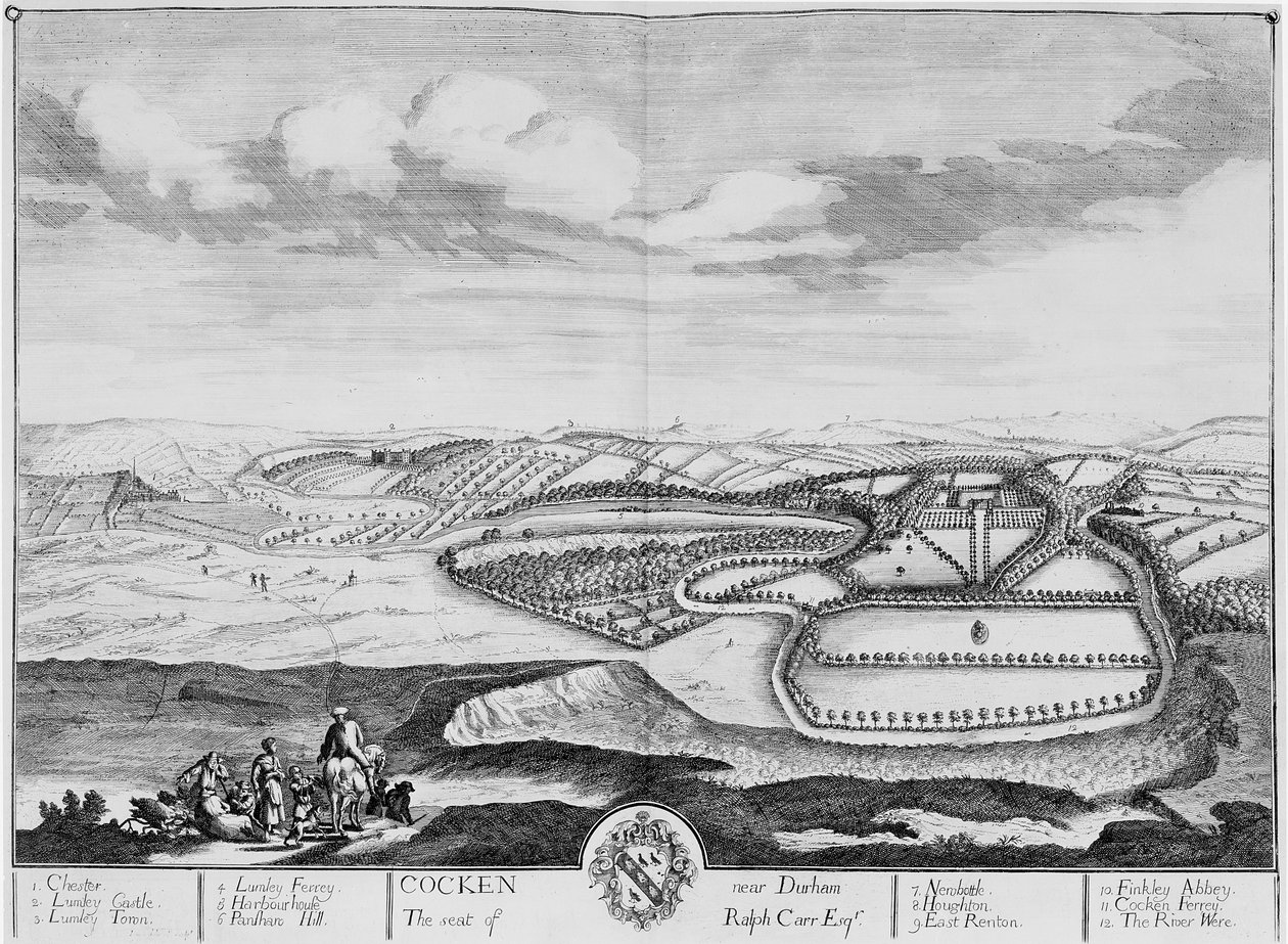 Durham yakınlarındaki Cocken, c.1710 (gravür) by English School