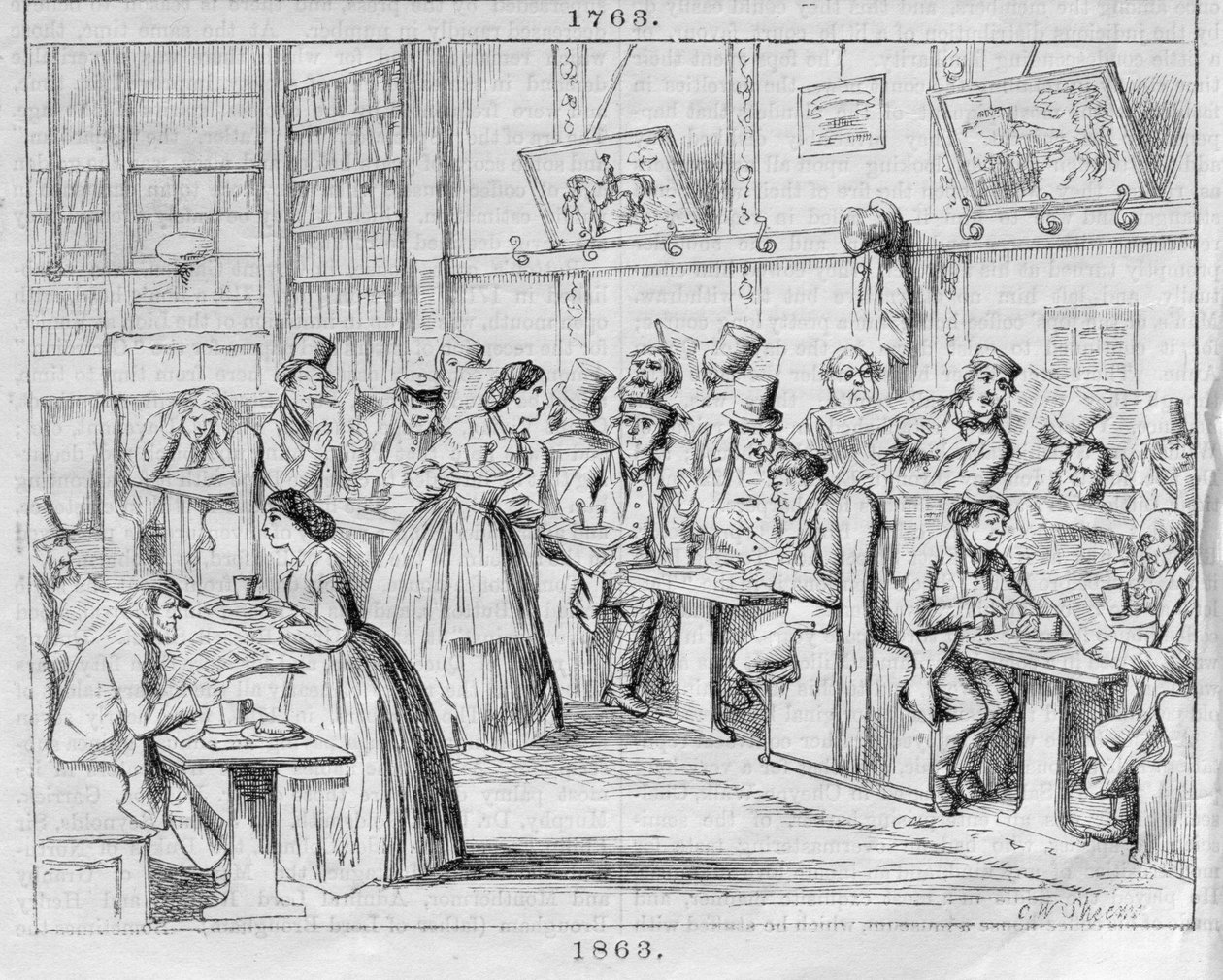 1863'te Kahve Odası, London Coffee-Houses Past and Present'den (renkli gravür) by English School