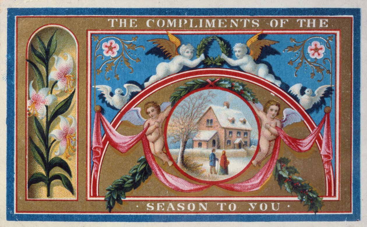 "Sezonun Övgüleri", Viktorya dönemi kartı (chromolitho) by English School