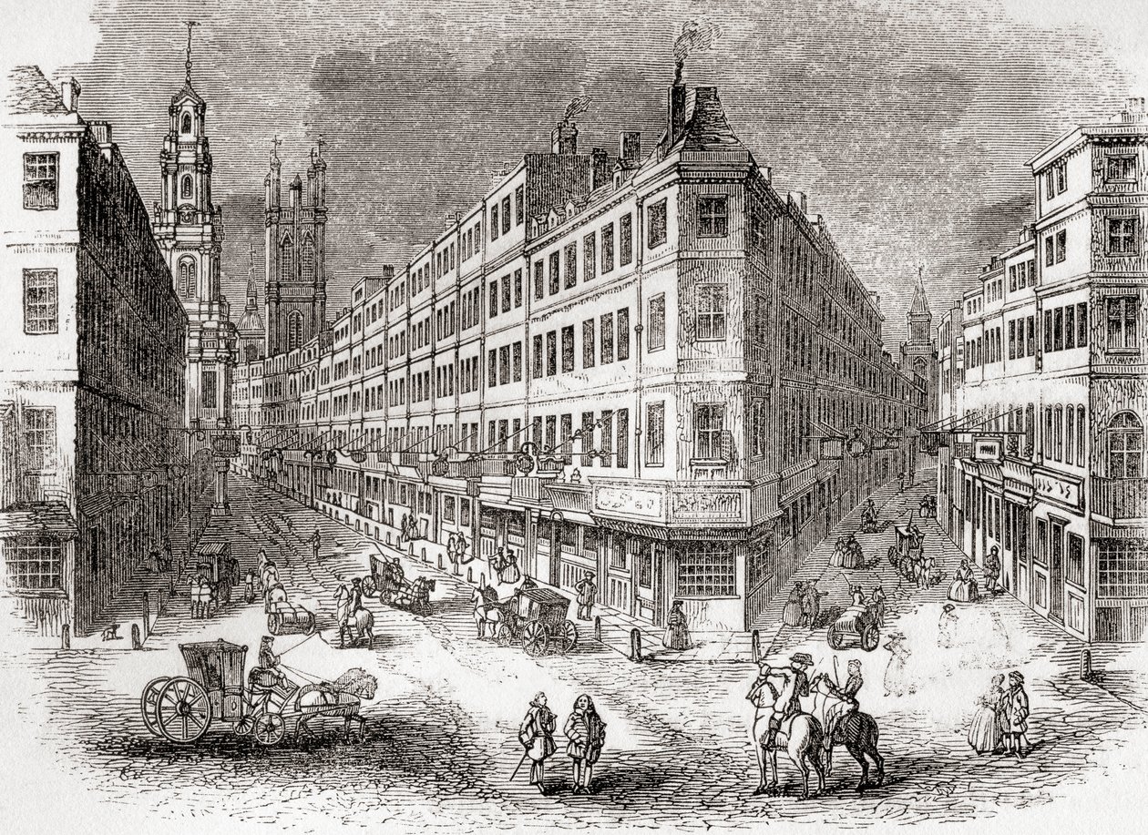 Cornhill, The Exchange ve Lombard Street, Londra, İngiltere, 19. yüzyılın ortalarında, Old England: A Pictorial Museum, pub. 1847 by English School