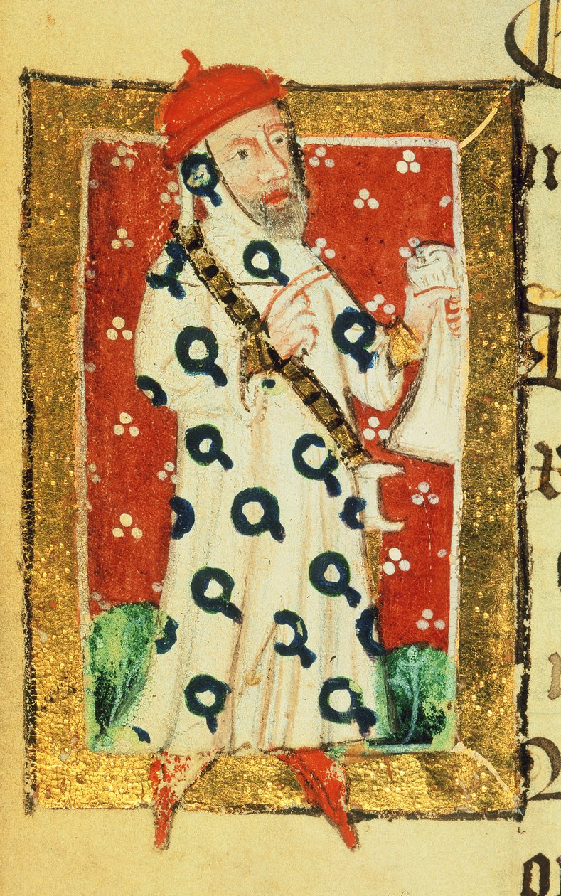 Cott Nero D VII f.105v Nigel Lorning, Jartiyer Şövalyesi, Benefactors of the Benefactors Book of St. Alban