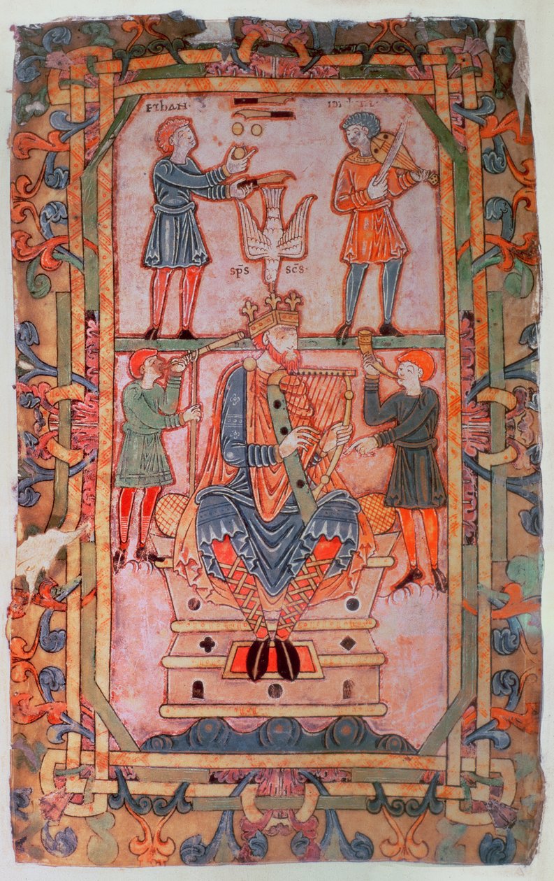 Cott Tib C VI f.30v David arpını çalıyor, Tiberius Psalter