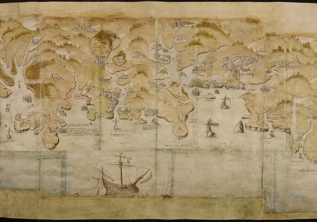 Pamuk Augustus I. i. 38 Plymouth da dahil olmak üzere Fowey ve Salcombe arasındaki sahil haritası. Land
