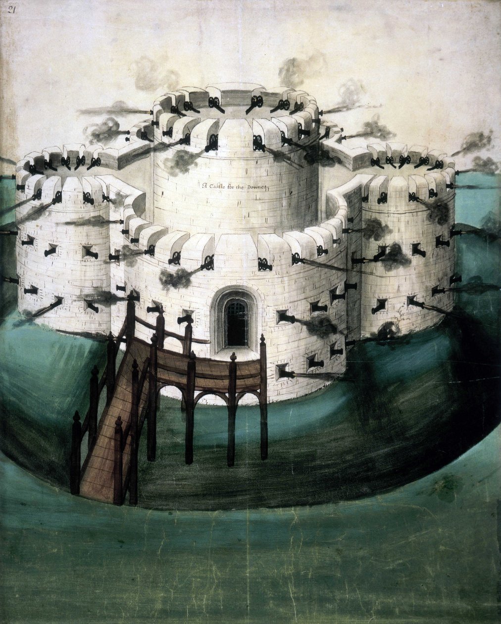 Cotton Augustus I i f.21, Design for Walmer ve Sundown Castles (“A Castle for the Downes”) by English School