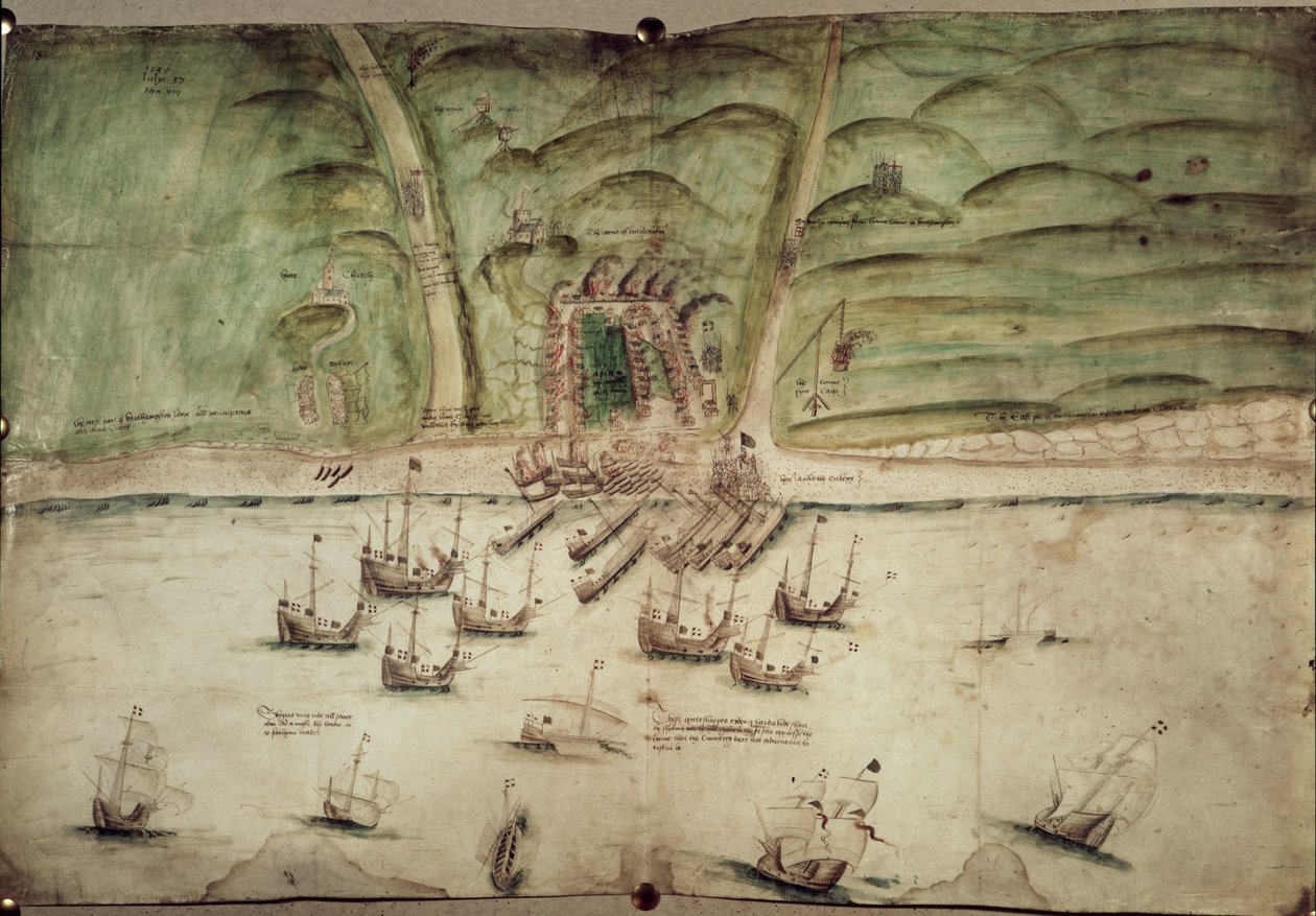 Cotton Augustus I.i f.18 Brighton Planı Saldırı Altında by English School