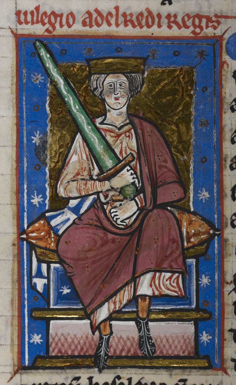 Cotton Claudius B. VI, f.87v Ethelred the Unready, kılıçla, 