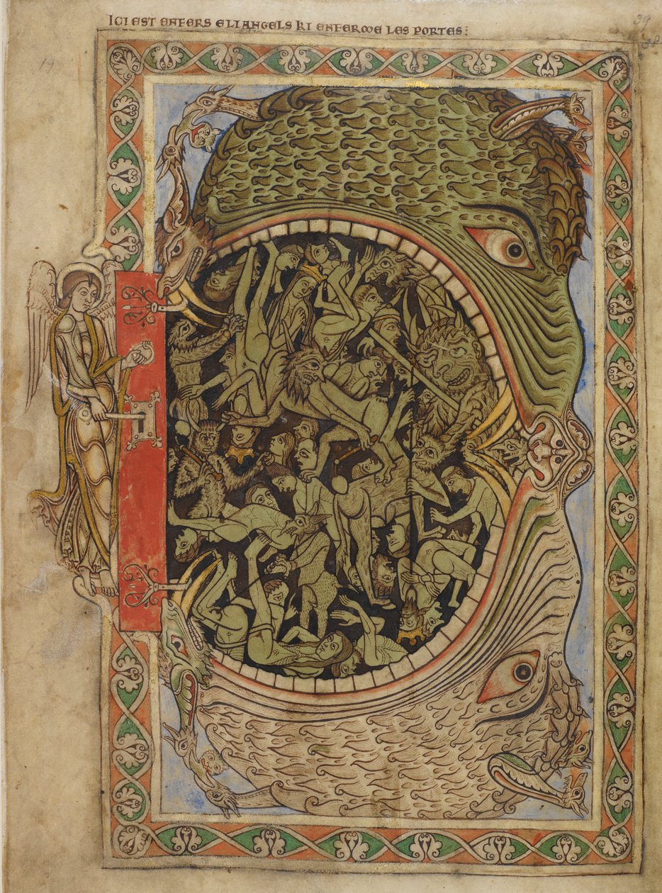 Cotton Nero C IV f.39 Bir melek tarafından tutturulmuş Cehennem çeneleri, Blois Henry