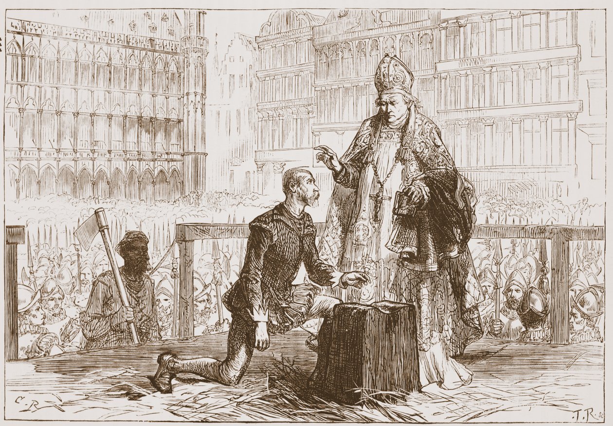 İnfazından önce iskelede Egmont'u sayın, James Aitken Wylie'nin (1808-1890) 'Protestanlığın Tarihi'nden bir çizim, pub. 1878 (gravür) by English School
