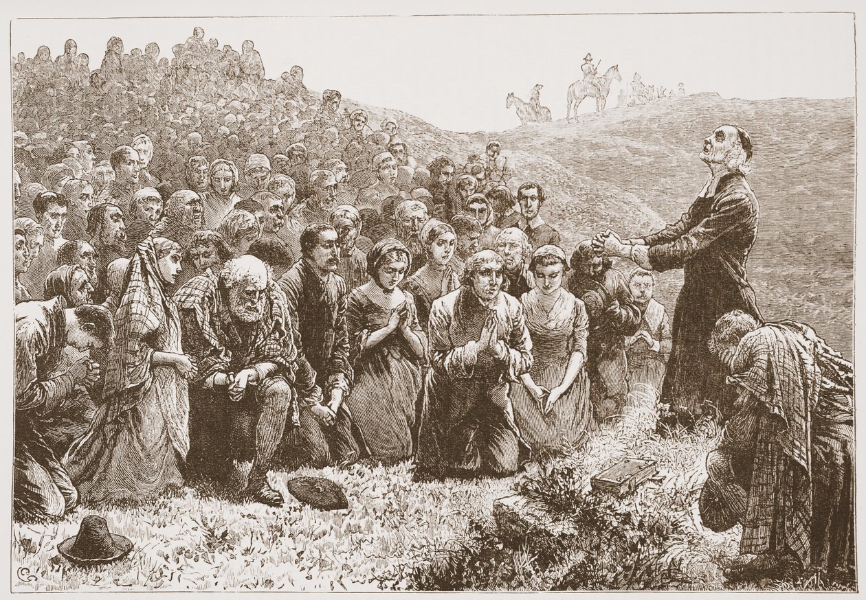 Whitadder kıyılarında tapınan sözleşmeliler, James Aitken Wylie (1808-1890) tarafından yazılan Protestanlığın Tarihinden bir örnek, pub. 1878 by English School