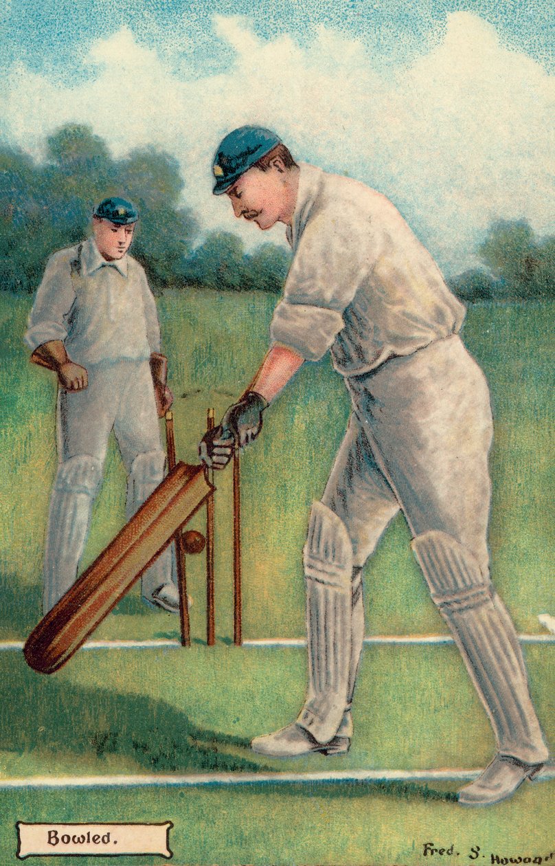 Kriket: Bowled (renkli taş baskı) by English School