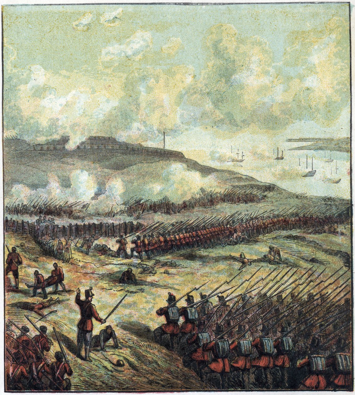 Kırım Savaşı (1853-1856): 5/11/1854 tarihinde Rusya ile İngiliz, Fransız ve Türk koalisyonunun kazandığı İnkerman (İnkerman) muharebesi. İnkerman Savaşı by English School