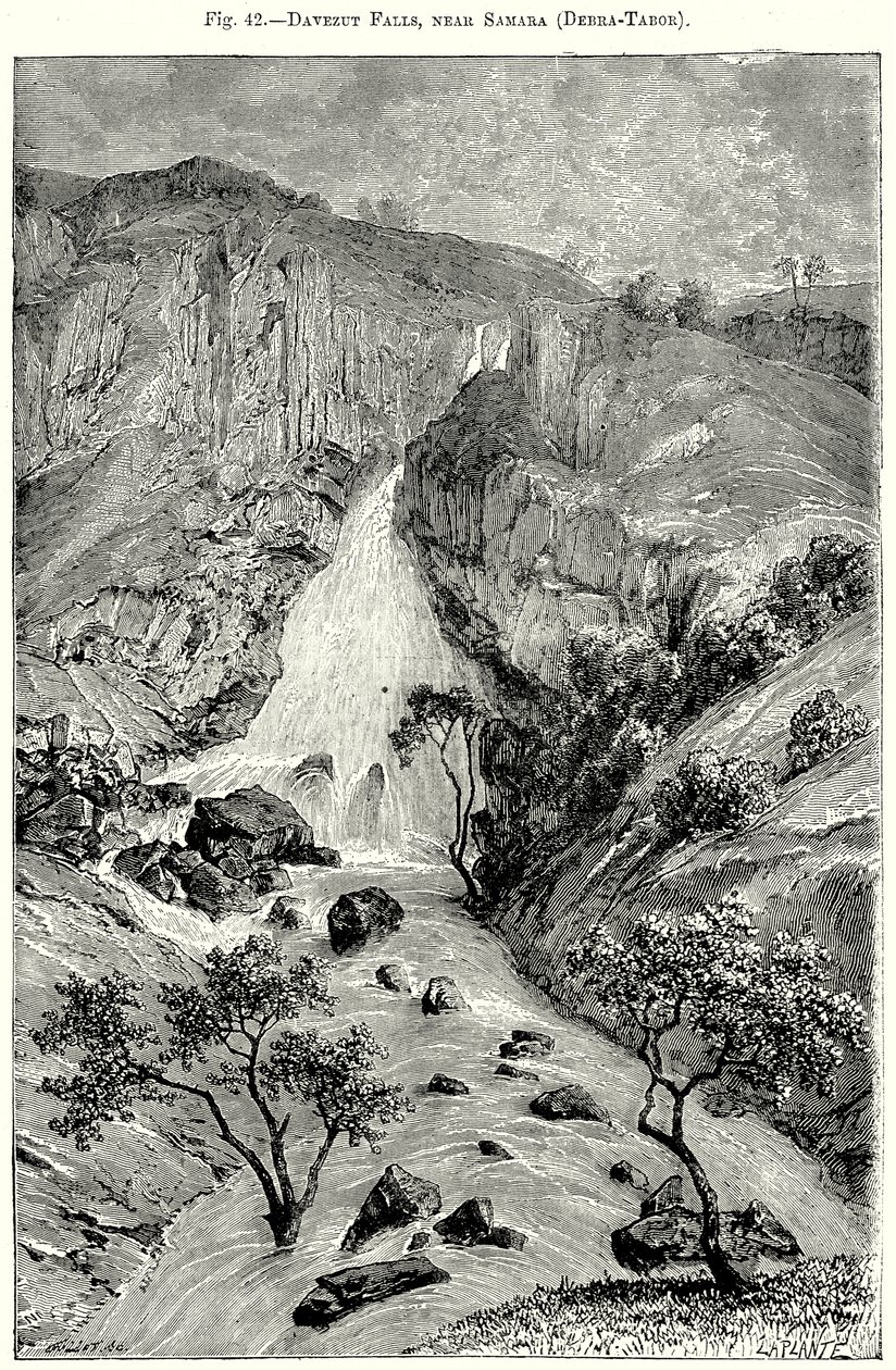 Samara yakınlarındaki Davezut Şelaleleri (Debra-Tabor) (gravür) by English School