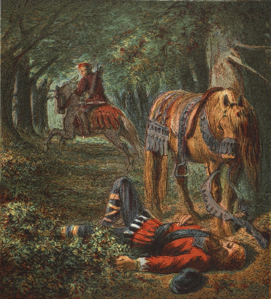İkinci William'ın Ölümü, pub. 1890 (renkli litografi) by English School