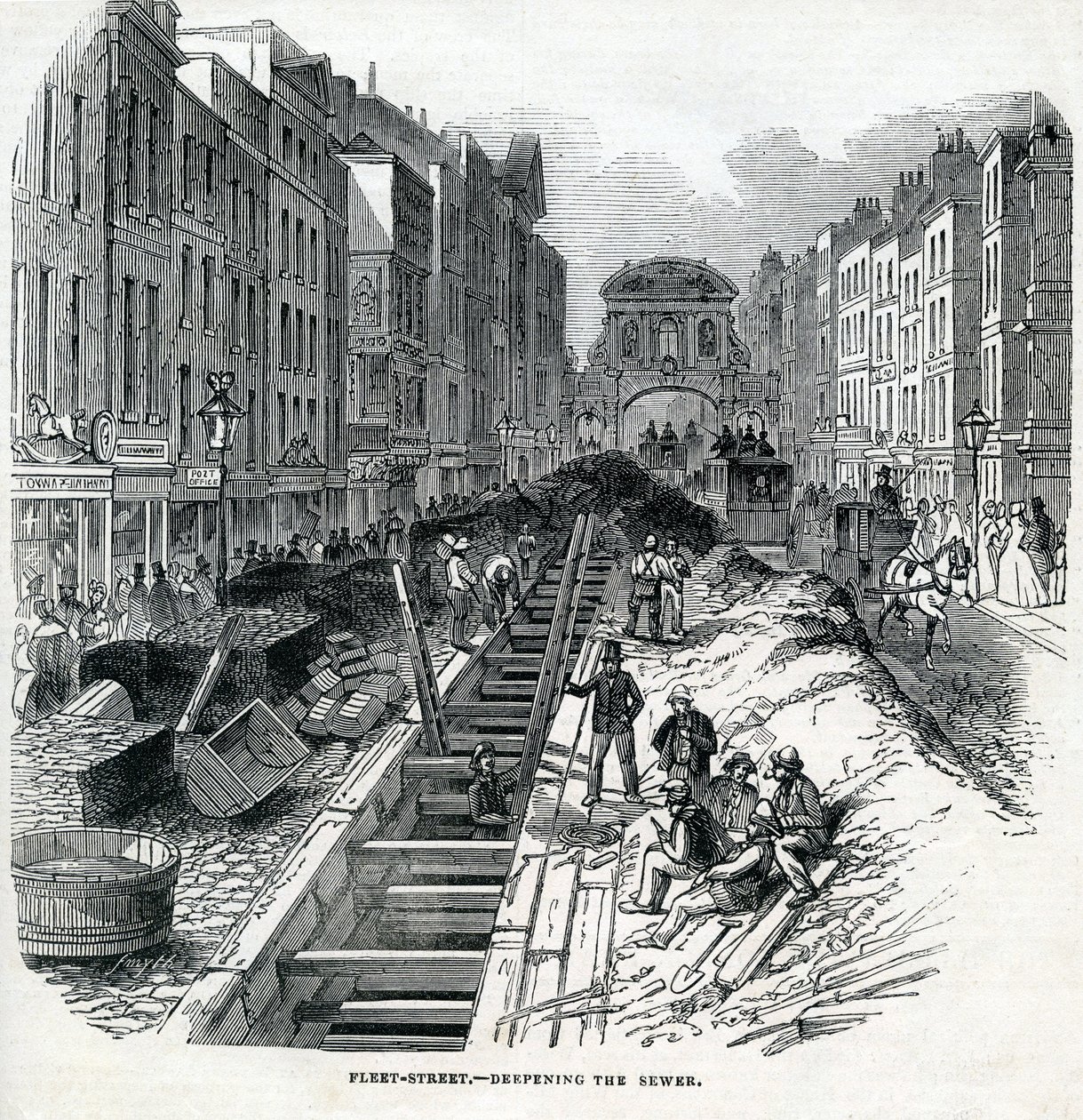 Fleet Caddesi Kanalizasyonunu Derinleştirmek, Londra, 1845 by English School