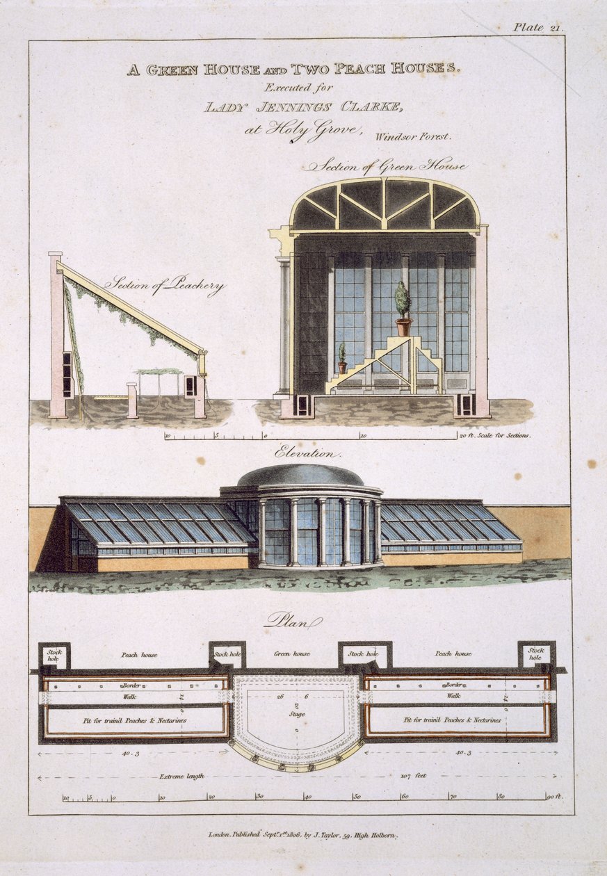 Bir Yeşil Ev ve iki Şeftali Evi için Tasarım, 1806 by English School