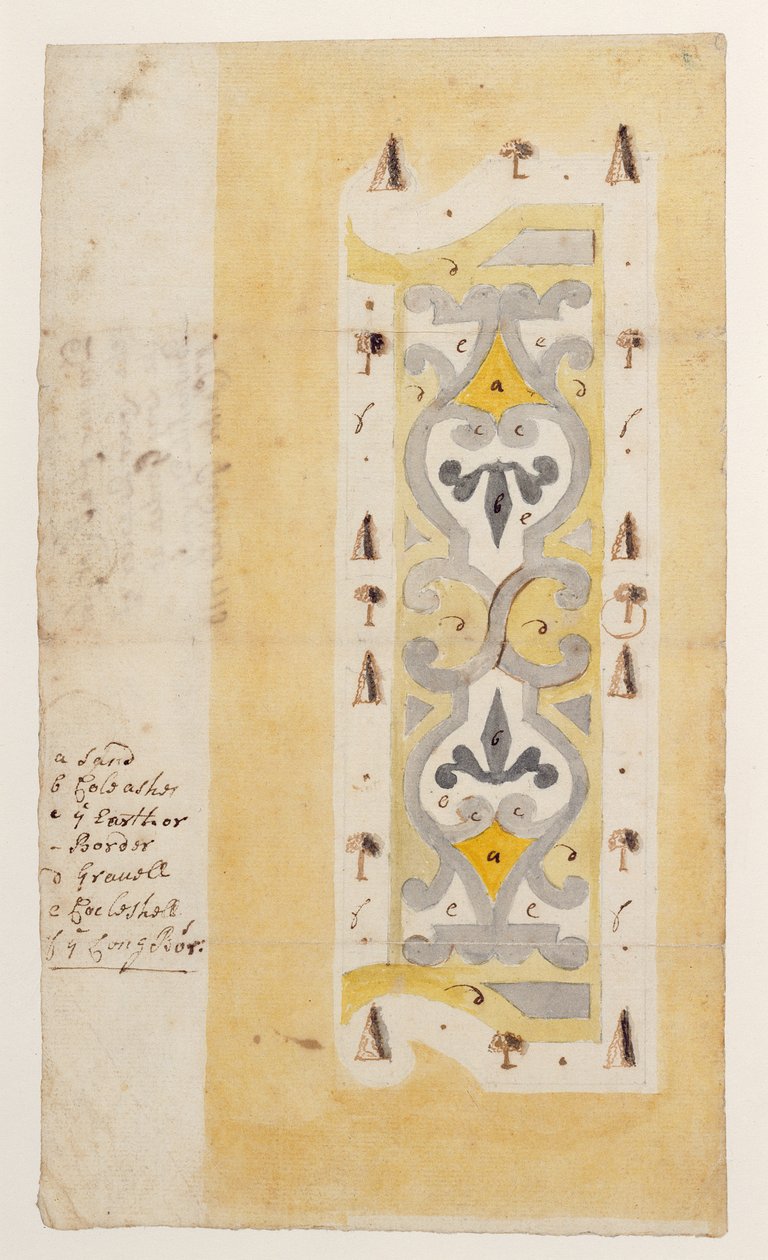 Bir Düğüm Bahçesi için Tasarım, Bush Hill, Edmonton yakınları, Londra, 1713 (döşemeli kağıt üzerinde wc ve kalem ve kahverengi mürekkep) by English School