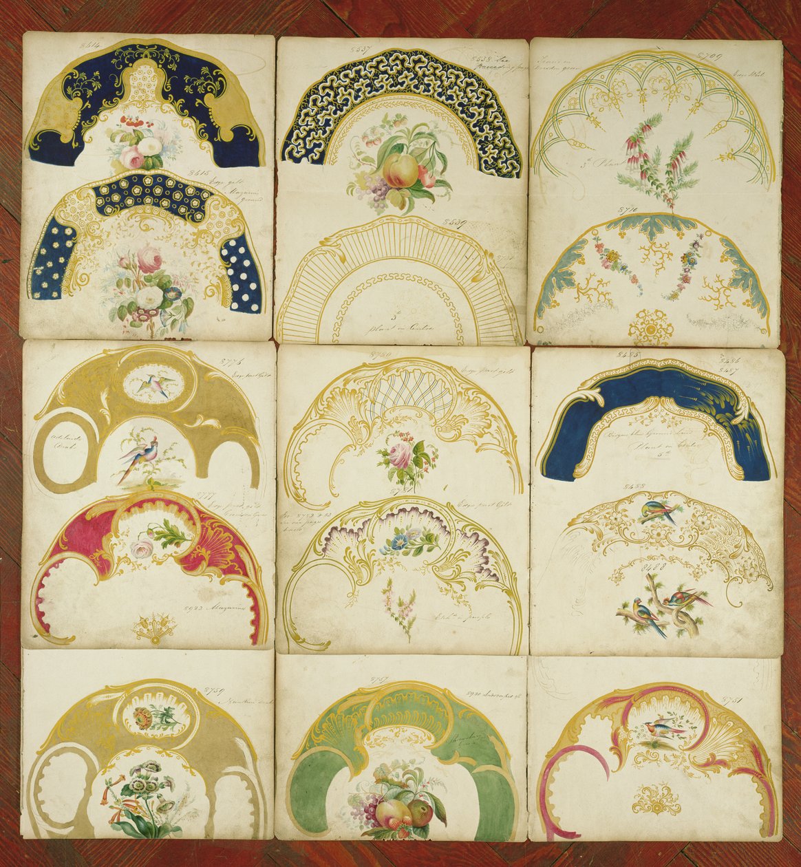 Daniel Factory, Staffordshire, c.1846 için porselen tabak tasarımları (kağıt üzerinde wc ve guaj) by English School