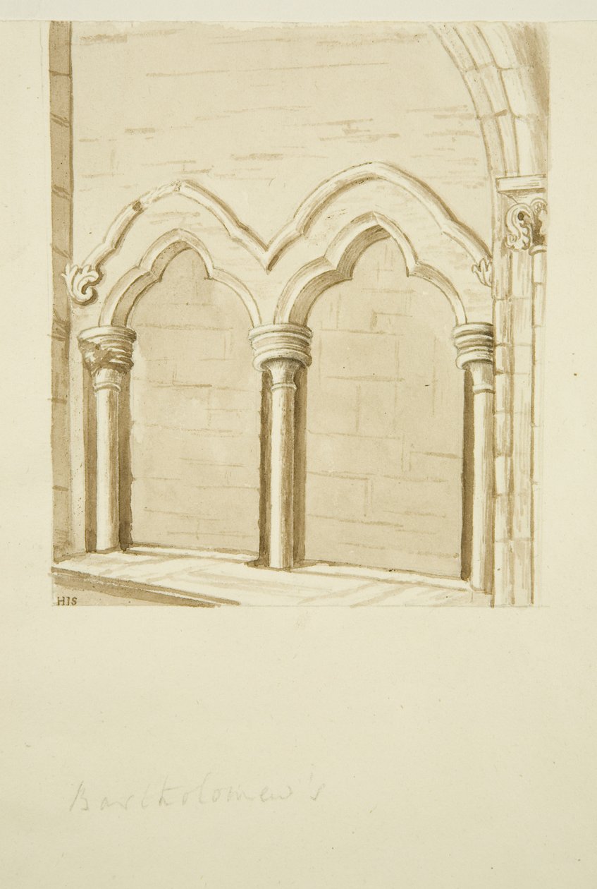 Şehir Okulu [Kraliçe Elizabeth Hastanesi], Noel Sokağı Girişindeki Mimari Detayı (kağıt üzerine kurşun kalem ve sulu boya) by English School