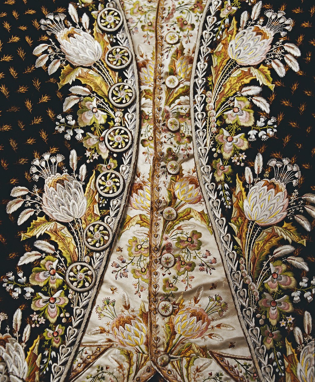 Palto, yelek ve pantolondan oluşan bir beyefendinin tam takım elbisesinin detayı, 1780