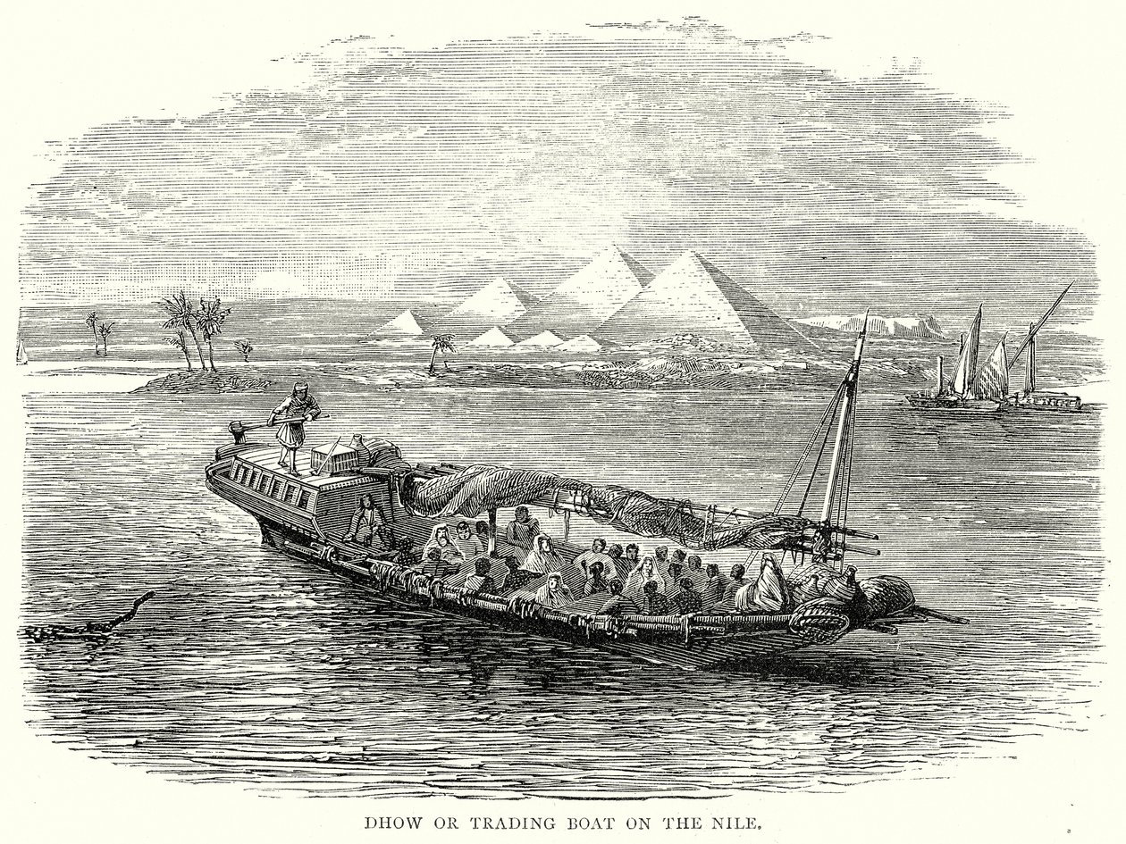 Nil Üzerinde Dhow veya Ticaret Teknesi (gravür) by English School