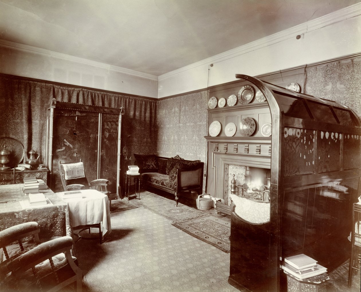 Çizim odası, Kelmscott House, Londra, 1896 by English School