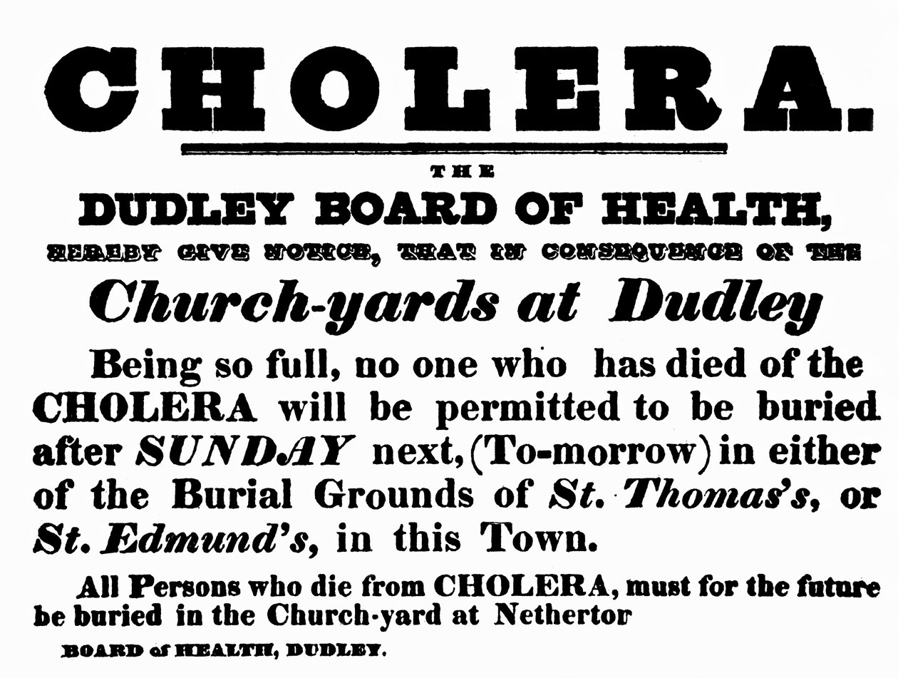 Dudley Board of Health poster announcing the burial procedure for people who have died of Cholera, c.1840