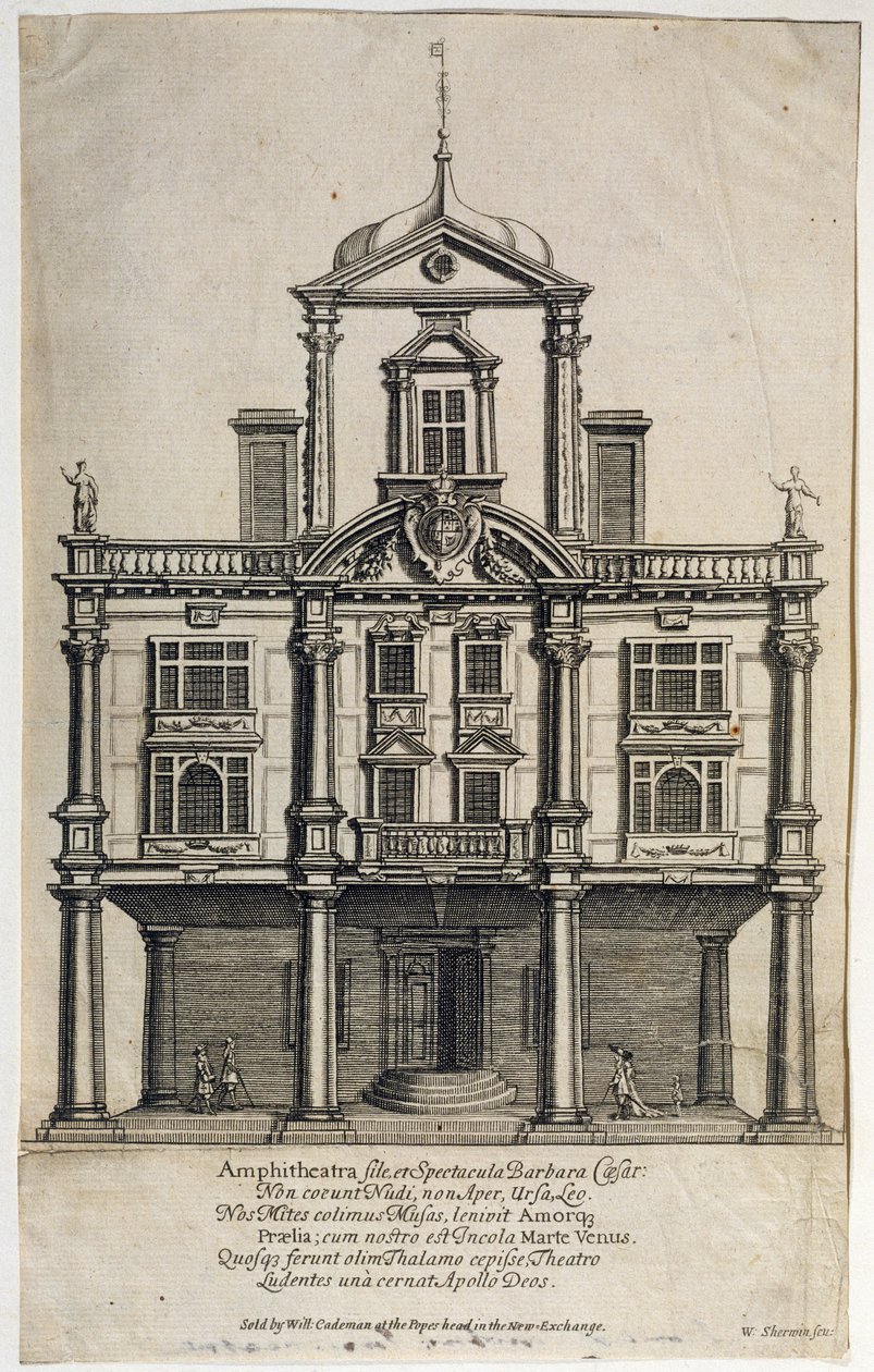 Dukes Tiyatrosu, Dorset Bahçeleri, W. Sherwin (c.1645-1711) tarafından oyulmuş, 1673 by English School