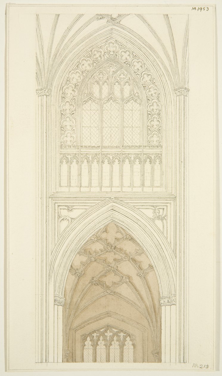 St Mary Redcliffe Güney Transept Doğu tarafı (kağıt üzerine kalem ve suluboya) by English School